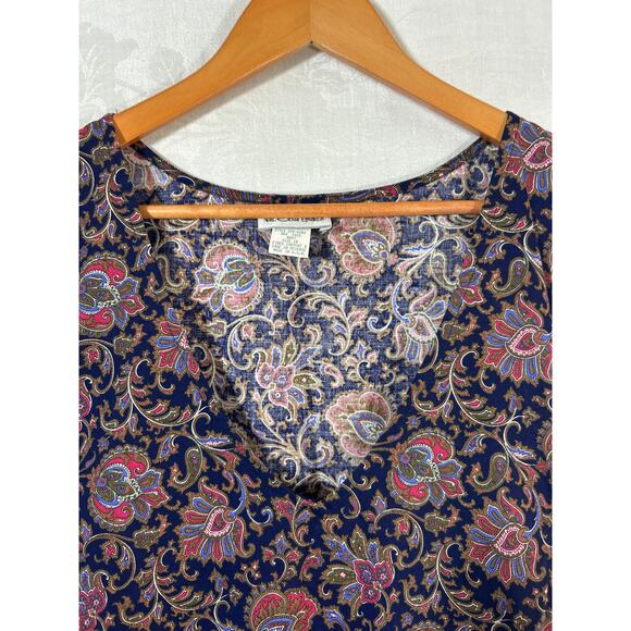 Via Sant Andrea Dress 18 Navy Blue Floral Made in USA Apron Button Sides Jumper - Picture 6 of 11